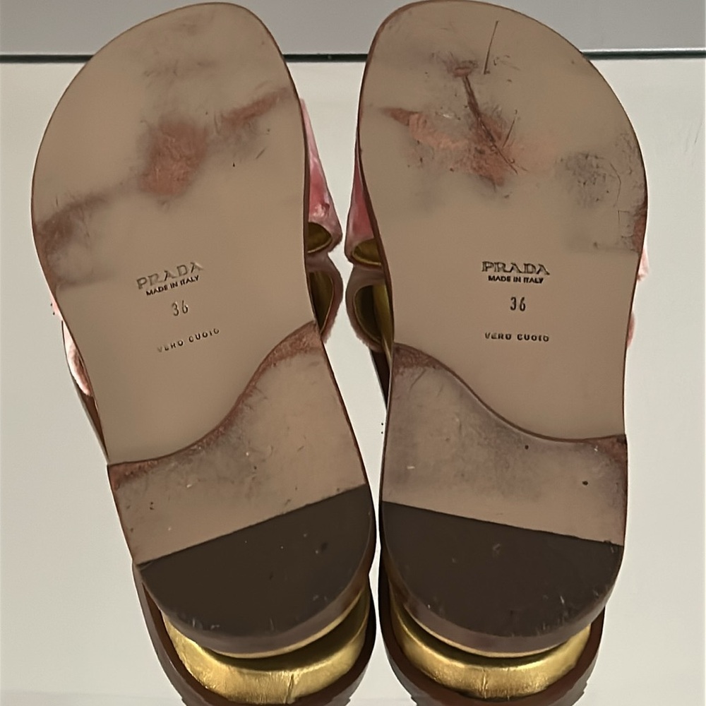 PRADA Gold & Pink Velvet Slides Size 6 (EU 36) Women’s - Picture 13 of 17